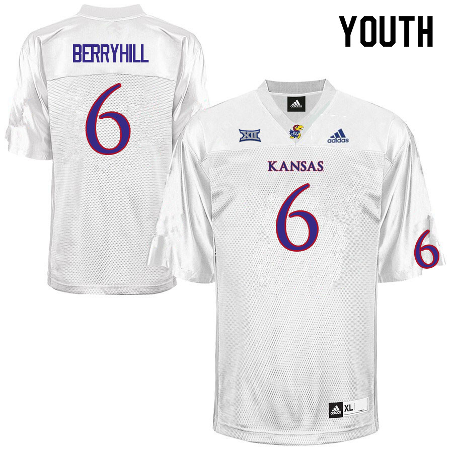Youth #6 Taiwan Berryhill Kansas Jayhawks College Football Jerseys Sale-White - Click Image to Close